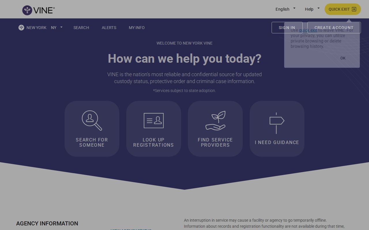 Madison County arrest custody notifications through VINELink New York