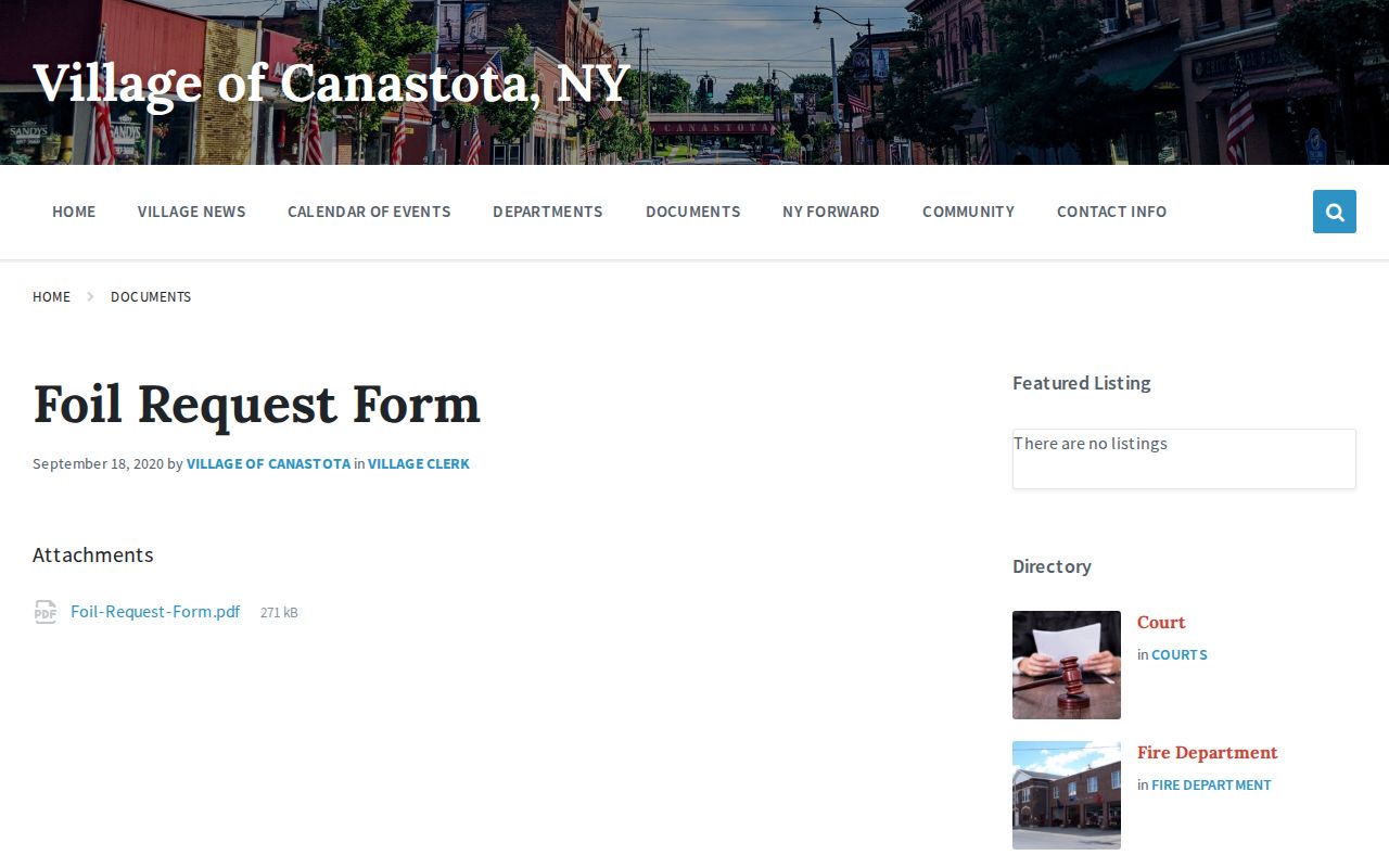 Official Canastota criminal records FOIL request form page