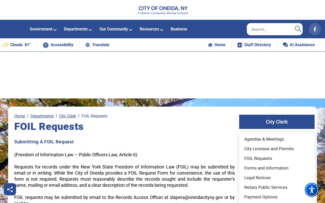 Oneida criminal records FOIL request instructions