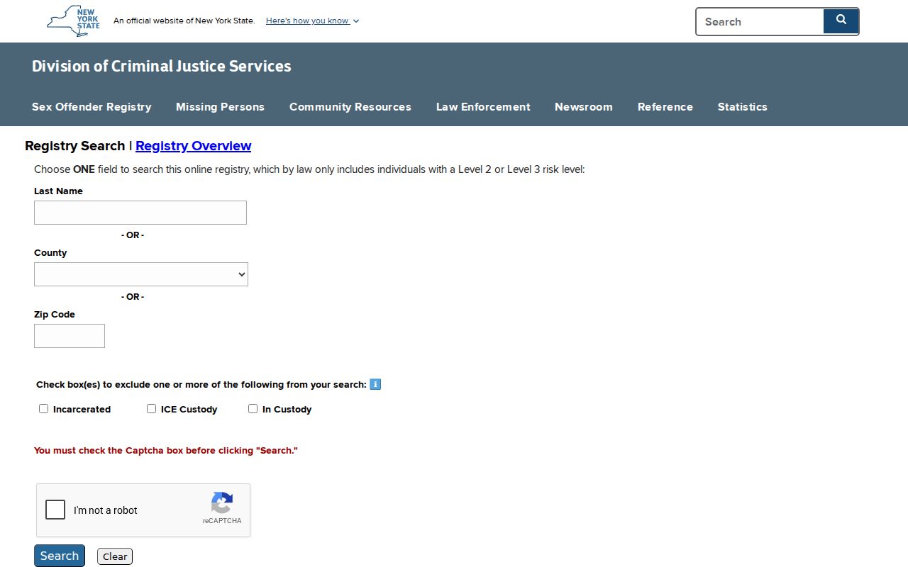 Madison County sex offender registry search interface