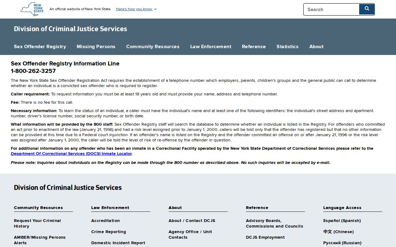 Madison County sex offender registry telephone lookup rules